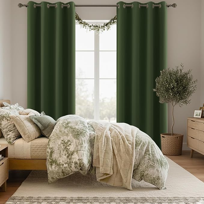 KOUFALL Forest Green Blackout Curtains, 52 x 90 Inches Long, Grommet Thermal - Image 2
