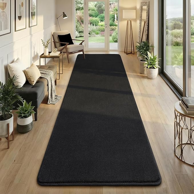 Modern Soft Hallway Runner Rug, 3x10 Feet Washable Long Runner Rugs | Black - Image 7