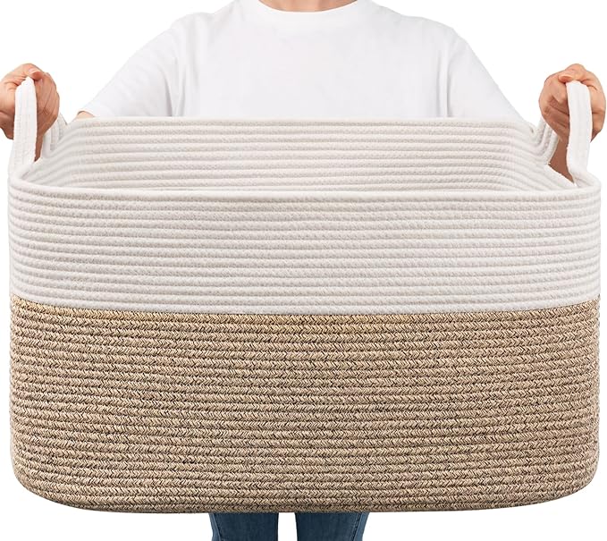Goodpick Large Woven Rope Blanket Basket, Nursery & Living Room Organization by Goodpick
