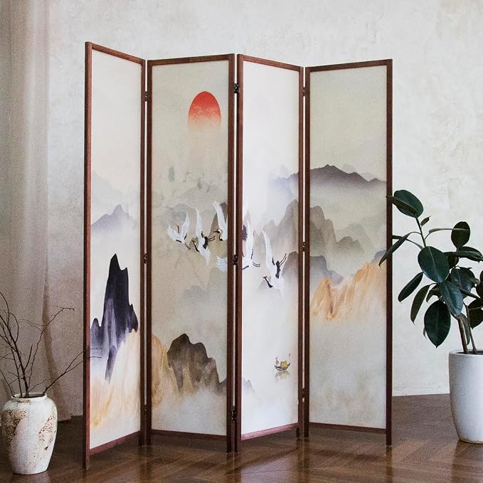 4 Panel Room Divider, 5.6 ft Tall Blackout Folding Privacy Screen - Image 3