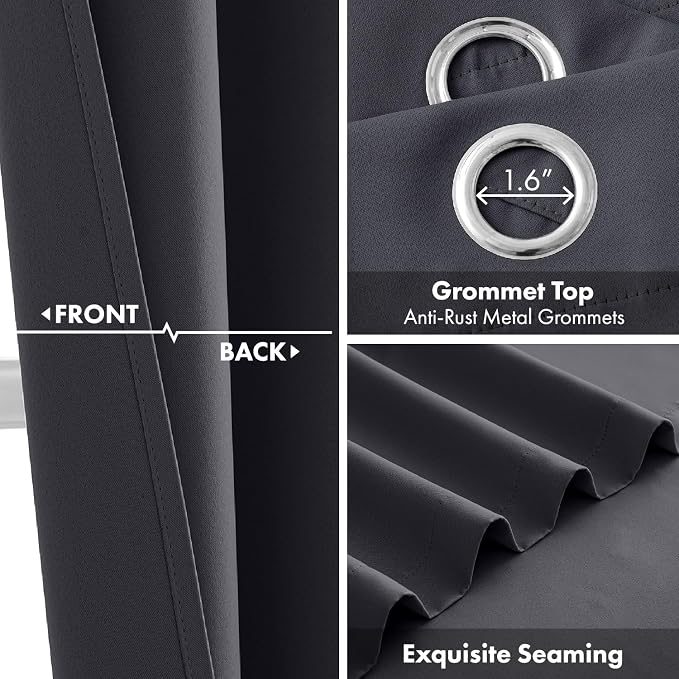 Dark Grey Blackout Curtains for Bedroom Living Room W40 x L84 Inch | 84 Inch - Image 3
