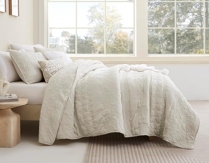 B2EVER Boho Light Beige Quilt King Size Bedding Sets - Image 2
