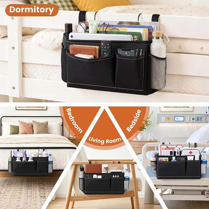 Bedside Caddy for Dorm Bed, Bedside Storage Bag Hanging Organizer | Metal Frame - Image 7