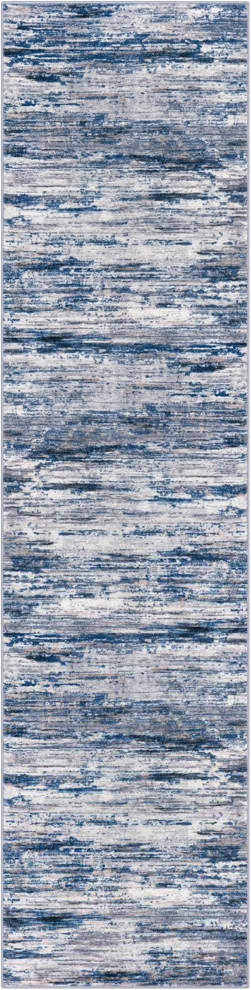 2.6x10 Modern Abstract Runner Rug for Hallways, Navy Blue Gray Neutral Multi Super Soft Hallway Decor Kitchen Rugs with Non-Slip, Non-Shedding Washable Rug for Entryway Bedroom Indoor