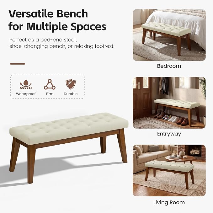 43.5" Upholstered Bedroom Bench, Faux Leather Entryway Bench - Image 6