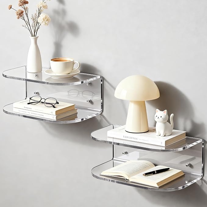 Acrylic Floating Nightstand, Wall Mounted Bedside Table Shelf by AcrylicTable