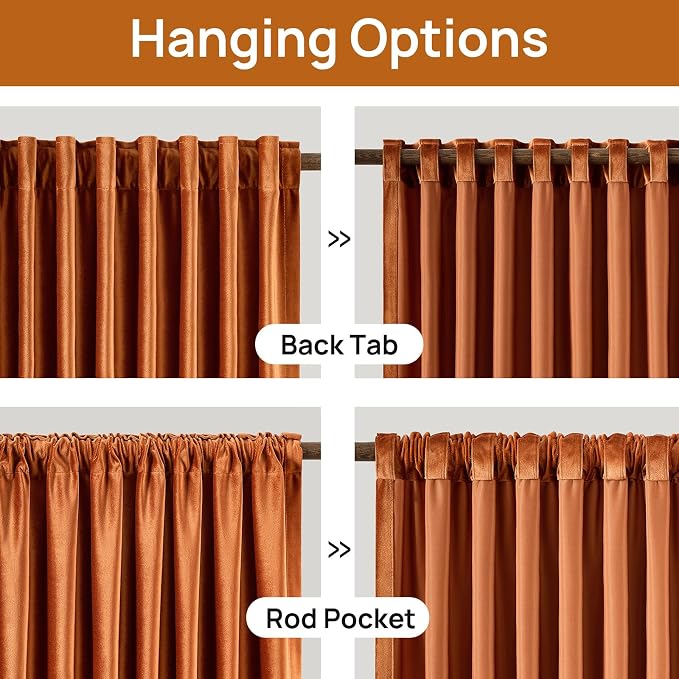 Luxury Orange Velvet Curtains 108 inch Length - Image 7