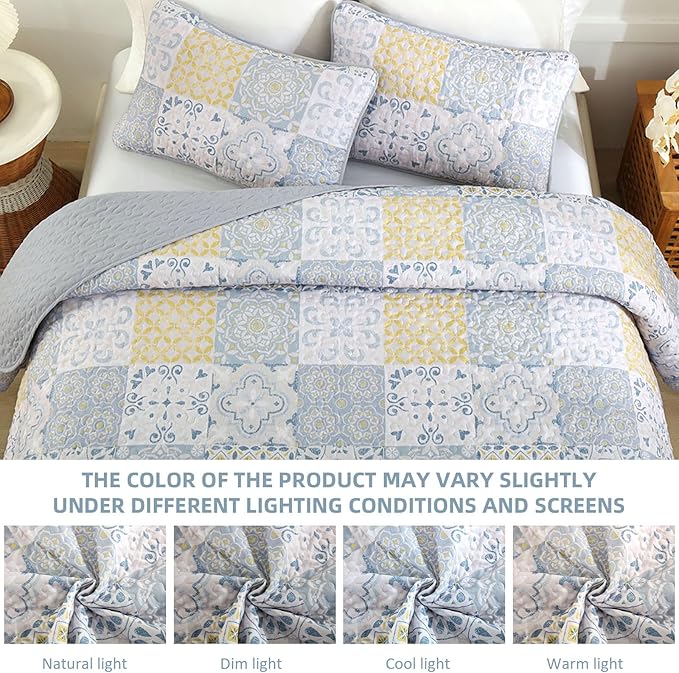 Dobuyly King Quilt Set 3 Pieces, Soft Lightweight Microfiber Quilt Bedding Set - Image 6