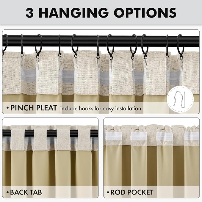 MIULEE 100% Blackout Linen Curtains 42 x 90 Inch Light Ivory 2 Panels | Thermal - Image 5