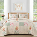 Mybedsoul Beige Patchwork King Size Quilt, Soft Boho Floral King Bedspreads by Mybedsoul