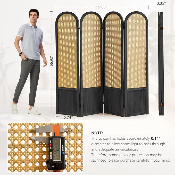 Rattan Room Divider, 4 Panel Folding Room Screen Divider, Foldable Room - Image 6