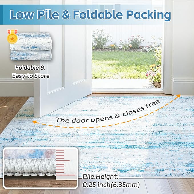 10x12 Washable Area Rug for Living Room Bedroom: Non-Slip Modern Light Blue | - Image 7
