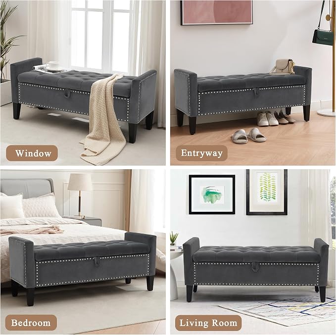 Velvet Ottoman with Storage, Modern Storage Bench - Image 6
