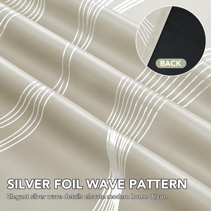 Deconovo Silver Foil Wave Pattern Total Blackout Curtain Panels, Living Room - Image 6