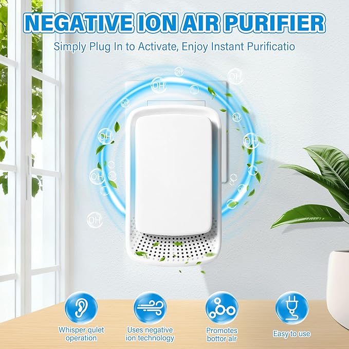 Plug-In Ionic Air Purifier 4 Pack, Silent Filterless Ionizer for Home, Bedroom, and Office – Helps Reduce Pet Odors, Dust, and Smoke