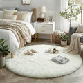 Amdrebio Ivory Cream White Round Area Rug 5Ft by Amdrebio