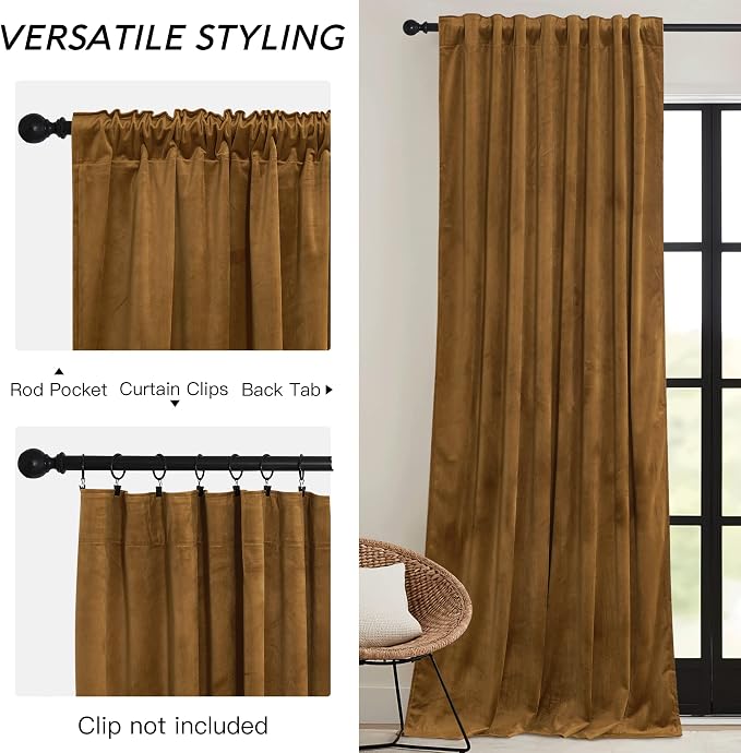 RYB HOME Gold Brown Fall Velvet Curtains - Image 2