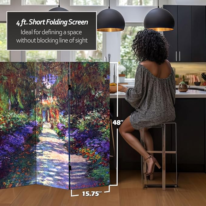 Red Lantern Double Sided Works of Monet Canvas Folding Screen - Image 5