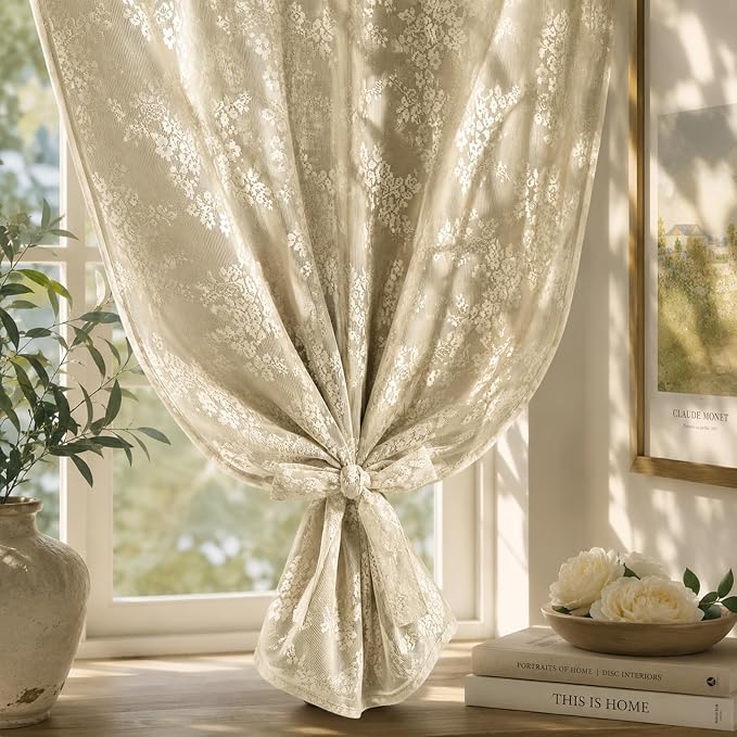 Yinhua Double Layer Kitchen Curtains 36 Inch Length Beige Blackout Curtains - Image 7