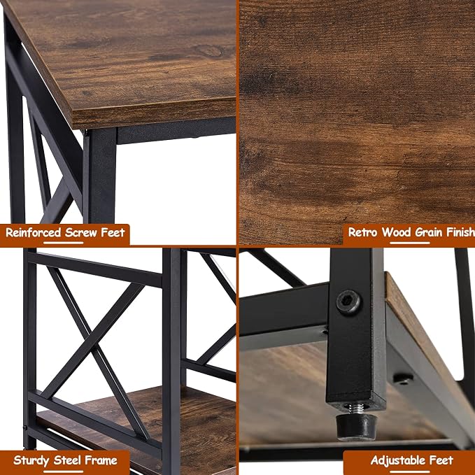 KSWIN Industrial End Table, X-Design Metal Frame, Rustic Brown Nightstand - Image 4