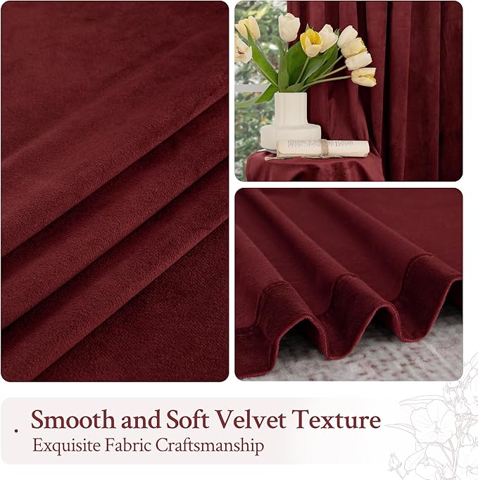 LAMIT Burgundy Red Velvet Curtains 84 Inch for Living Room, Vintage Thermal Insulated Panels Christmas Decor Room Darkening Back Tab and Rod Pocket Drapes for Bedroom/Theater, 2 Panels, 52 x 84 Inch