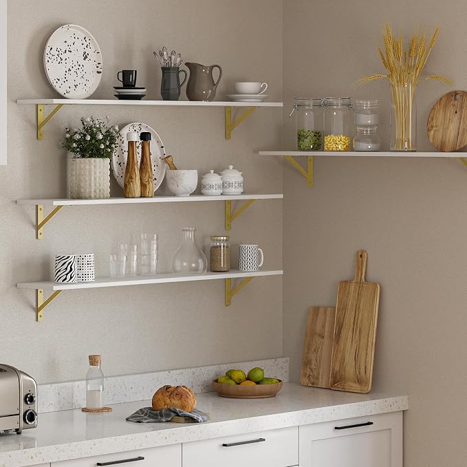 Long Wall Shelves, 47.3Inch Wooden Wall Mounted Shelves, Metal Brackets - Image 4