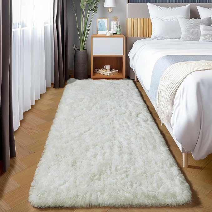 Cream White Runner Rugs for Bedroom Living Room, Ivory Fluffy 2x6 Bedside - Image 7