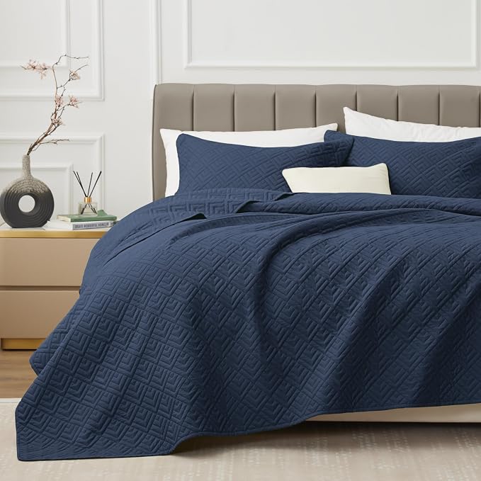 EXQ Home Quilt Set Twin Size Navy 2 Piece, Lightweight Soft Coverlet Modern by EXQHomeTexitleCoLtd