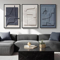 Large 3D Textured Framed Blue White Abstract Wall Art Set, 3 Piece 20x30 In | by Cuspin