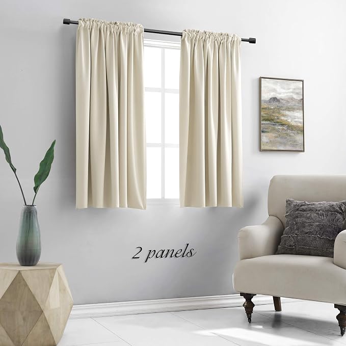 Cream Beige Room Darkening Curtain Panels - Image 2