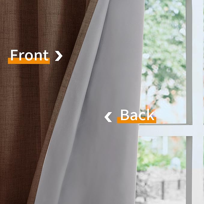 YoungsTex Brown Linen Blackout Curtains 48 Inches Long - Image 7