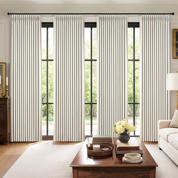 MIULEE Pinch Pleated 100% Blackout Curtains 40"x84" Beige White 4 Panel Set | by MIULEE