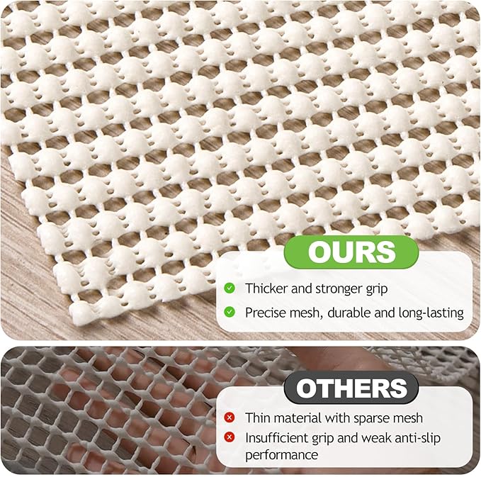Songrey Non-Slip Rug Pad 8x11 FT, Extra Thick Carpet Pads for Hard Surfaces, Prevents Sliding and Secures Rugs, Provides Floor Protection with Comfort Cushioning