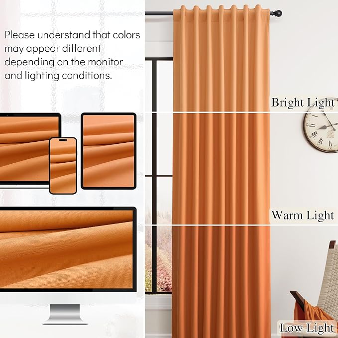 Orange 100% Blackout Linen Curtains 84 Inch Long - Image 7