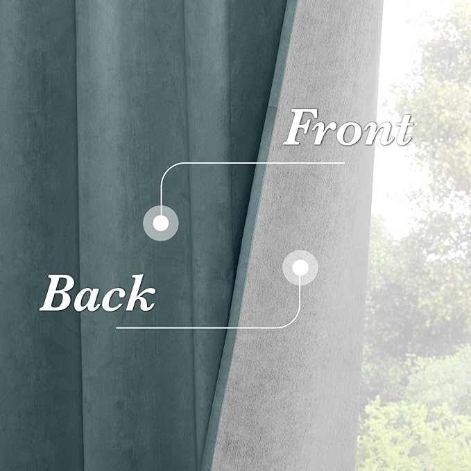 RYB HOME 100% Blackout Blue Velvet Curtains 90 inches Long, Back Tab Thermal - Image 5