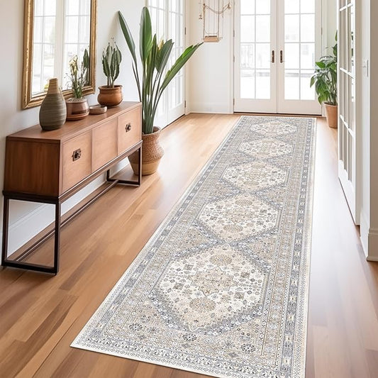 zesthome Washable Runner Rug 2.5x12 - Stain Resistant Entryway Rug,Ultra-Thin Kitchen Rugs, Anti Slip Backing Runner Rugs for Entrance Laundry Room Indoor Hallway (Beige,2.5'x12')