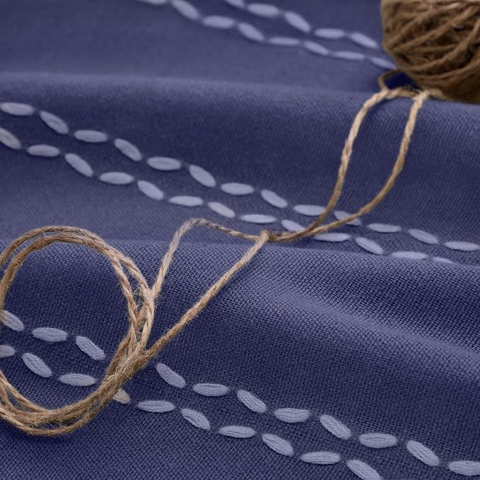 Navy Blue 100% Boho Blackout Curtains 84 Inch 2 Panels | Vintage Farmhouse Rod - Image 5