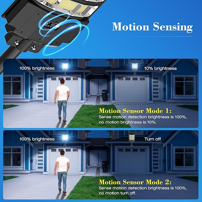 OKPRO Solar Street Lights Outdoor,10000W Solar Lights Outdoor Waterproof with Motion Sensor, IP66 Solar Security Flood Lights for Yard, Pathway, Parking Lot - 350° Wide Angle & Remote Control Included