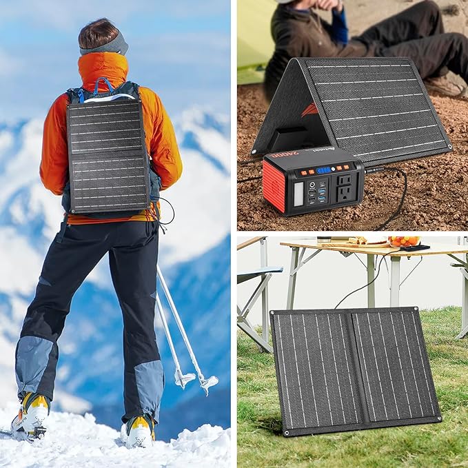 Takki Solar Generator 120W Peak Portable Power Station with 21W Solar Panel 88.8Wh Battery Power Bank with 110V AC Outlet for Camping RV Tent Home Outages Emergency