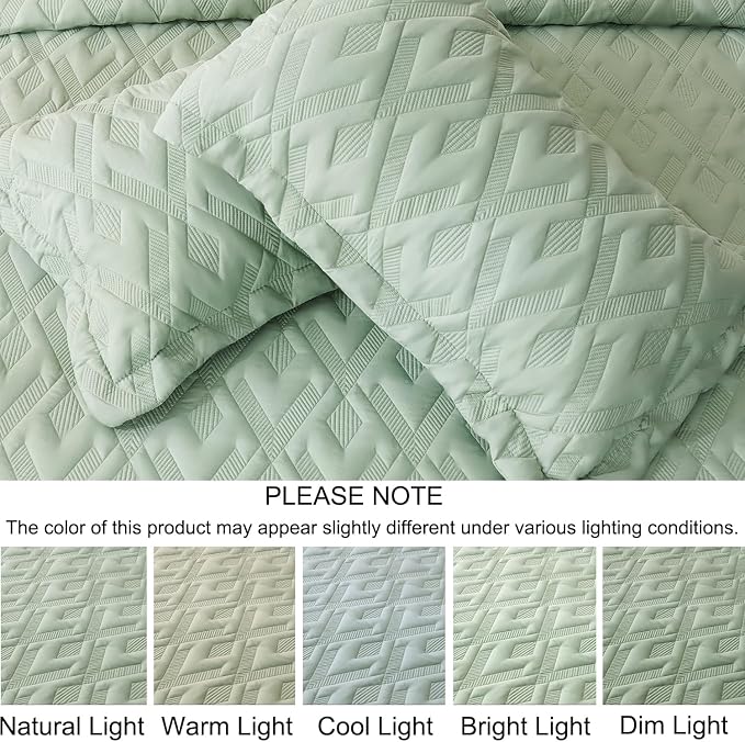 Cmfshape Diamond Embroidery Quilt Set, 3 Pieces Queen Quilt Bedding Set - Image 6