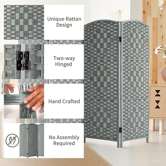 HALLYBEE Short Room Divider, Small Folding Privacy Screens, 4 Panel Grey | - Image 4