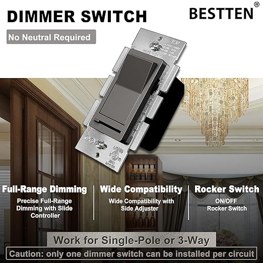 BESTTEN 10 Pack Matte Brown Dimmer Light Switch, Single Pole or 3-Way, Compatible with Dimmable LED, CFL, Incandescent and Halogen Bulb, 120VAC, UL Listed