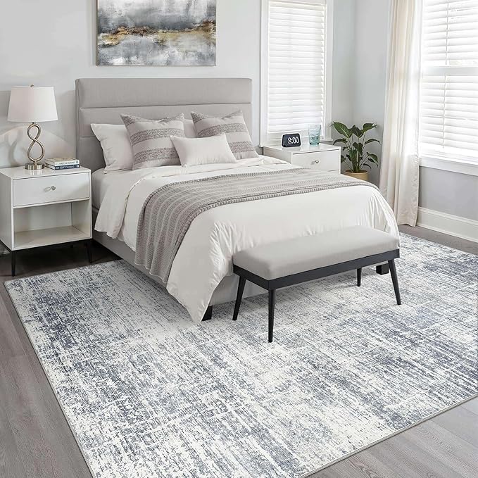 10x14 Area Rugs Living Room: Washable Large Neutral Blue Rug Abstract Soft Modern Stain Resistant Indoor Floor Non-Slip Carpet for Bedroom Nursery Kids Office Playroom Dining Room Under Table Home