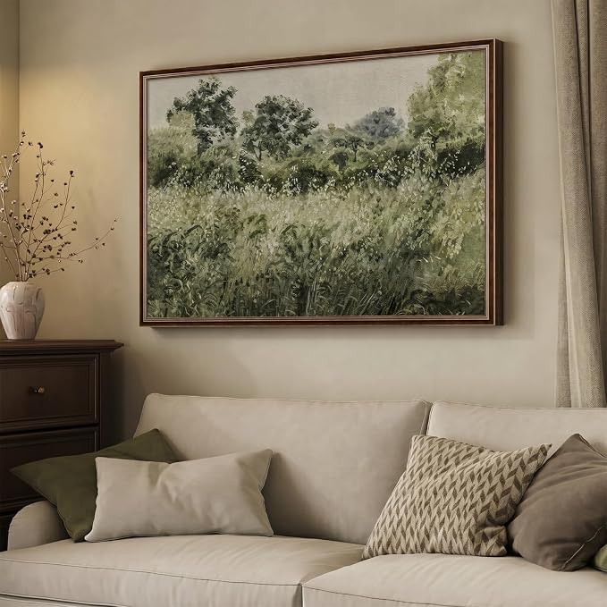 Large Framed Vintage Wall Art, Modern Farmhouse Green Botanical Landscape - Image 4