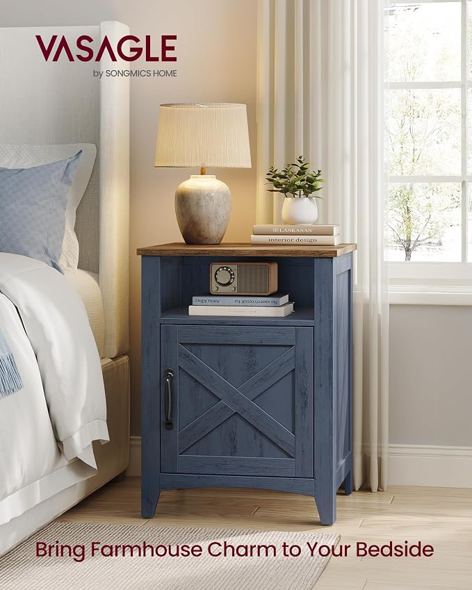 VASAGLE Nightstand Farmhouse Barn Door Bedside Table - Image 3