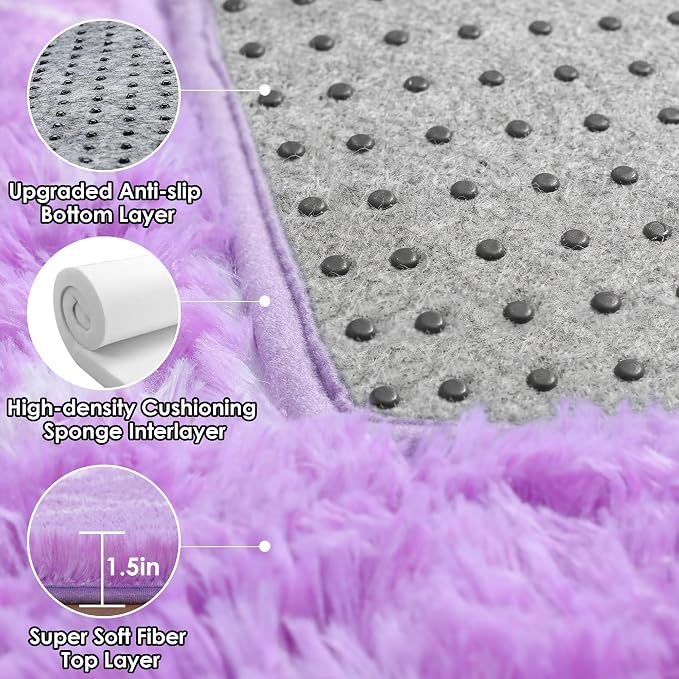 5x7 Area Rugs for Living Room Bedroom, Fluffy Purple and White Throw Rug - Image 4
