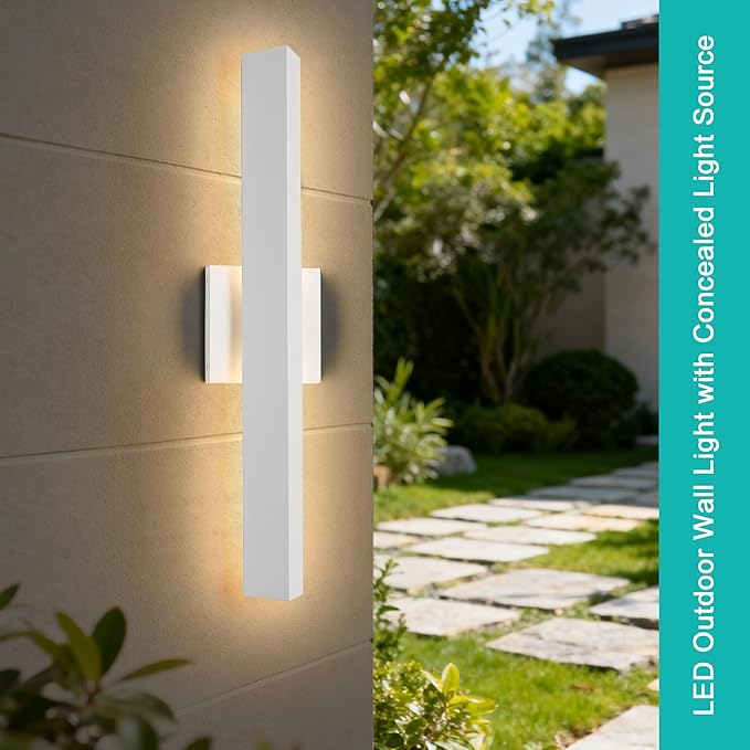 Tarentlight 2 Pack LED Outdoor Wall Lights Dimmable,20W 3000K,21.9" Modern Textured White Outdoor Wall Sconce, IP65 Waterproof, Linear Exterior Wall Light for Entrance, Hallway, Garage, Porch