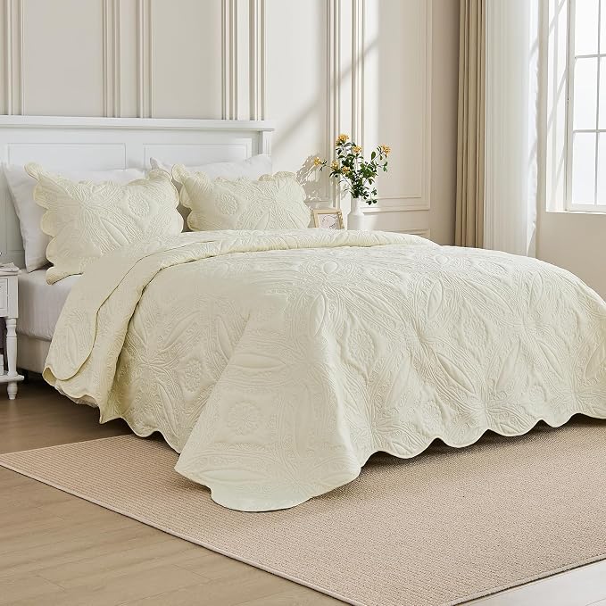 Kingnex Oversized King Bedspreads 128x120 Ultrasonic Quilted Cream | Extra Wide - Image 5