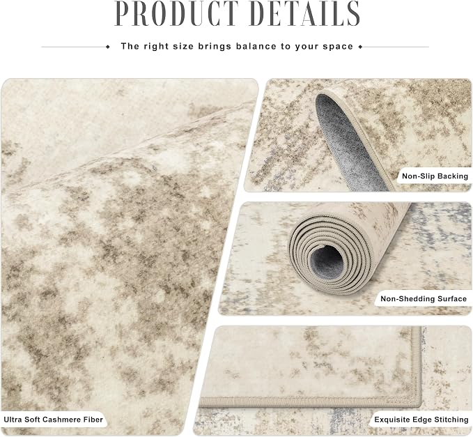 Area Rug Living Room: 4x4 Modern Washable Soft Carpet Beige Brown | - Image 5