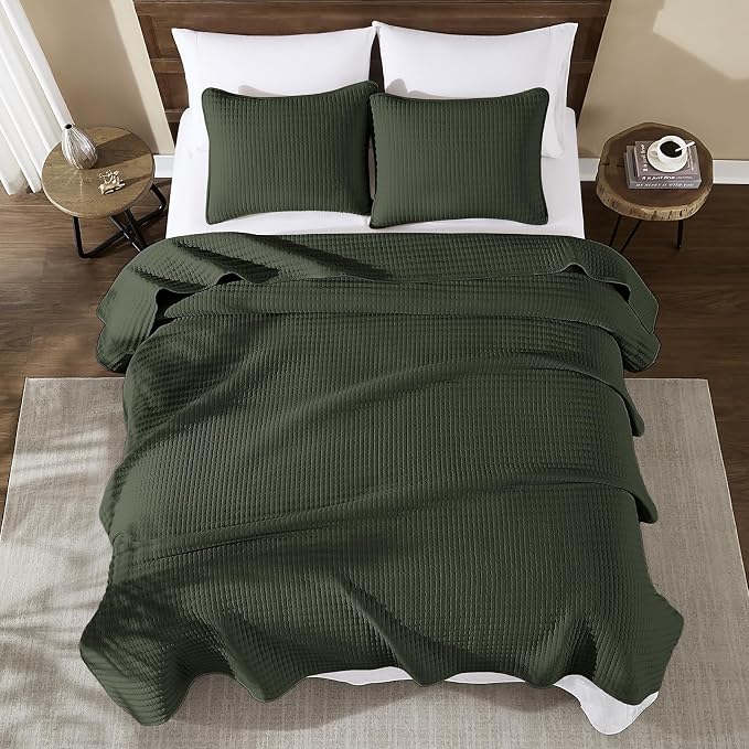 Queen Quilt-Lightweight Bedspreads Dark Green Queen Size Quilt Bedding Set | - Image 3